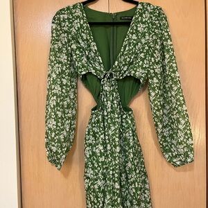 Green Floral Cutout Dress
